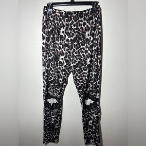 Leopard Print Lace Knee Cutouts High Rise Leggings Size Large